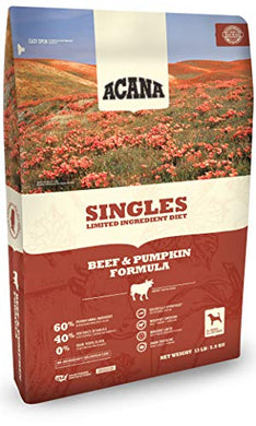 Acana Singles Dry Dog Food, 13 Pounds, Beef and Pumpkin Formula for Dogs with Food Sensitivities