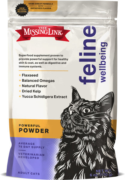 The Missing Link - Original All Natural Superfood Cat Supplement – Balanced Omega 3 & 6 to support Healthy Skin Coat, Immunity and Overall Health – Feline Formula – 6oz Resealable Bag
