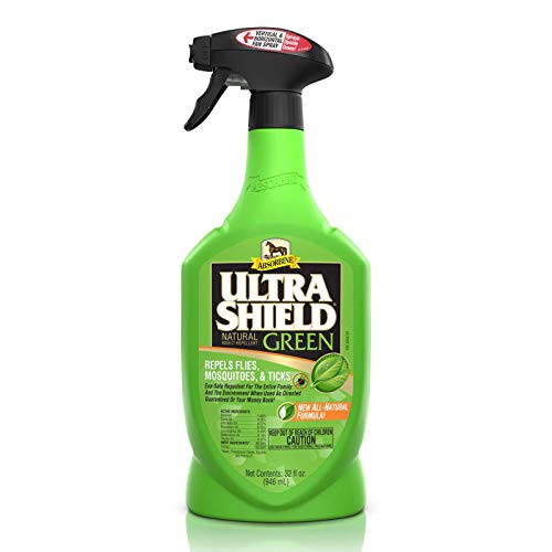 Absorbine UltraShield Green Fly Spray, Eco-Friendly Repellent for Horses & Dogs, Includes Essential Botanical Oils, 32oz Quart Spray Bottle