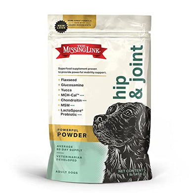 The Missing Link Original All Natural Superfood Dog Supplement, Balanced Omega 3 & 6 Plus Glucosamine to support Mobility and Digestive Health, Hips & Joints Formula, 1 lb Resealable Bag